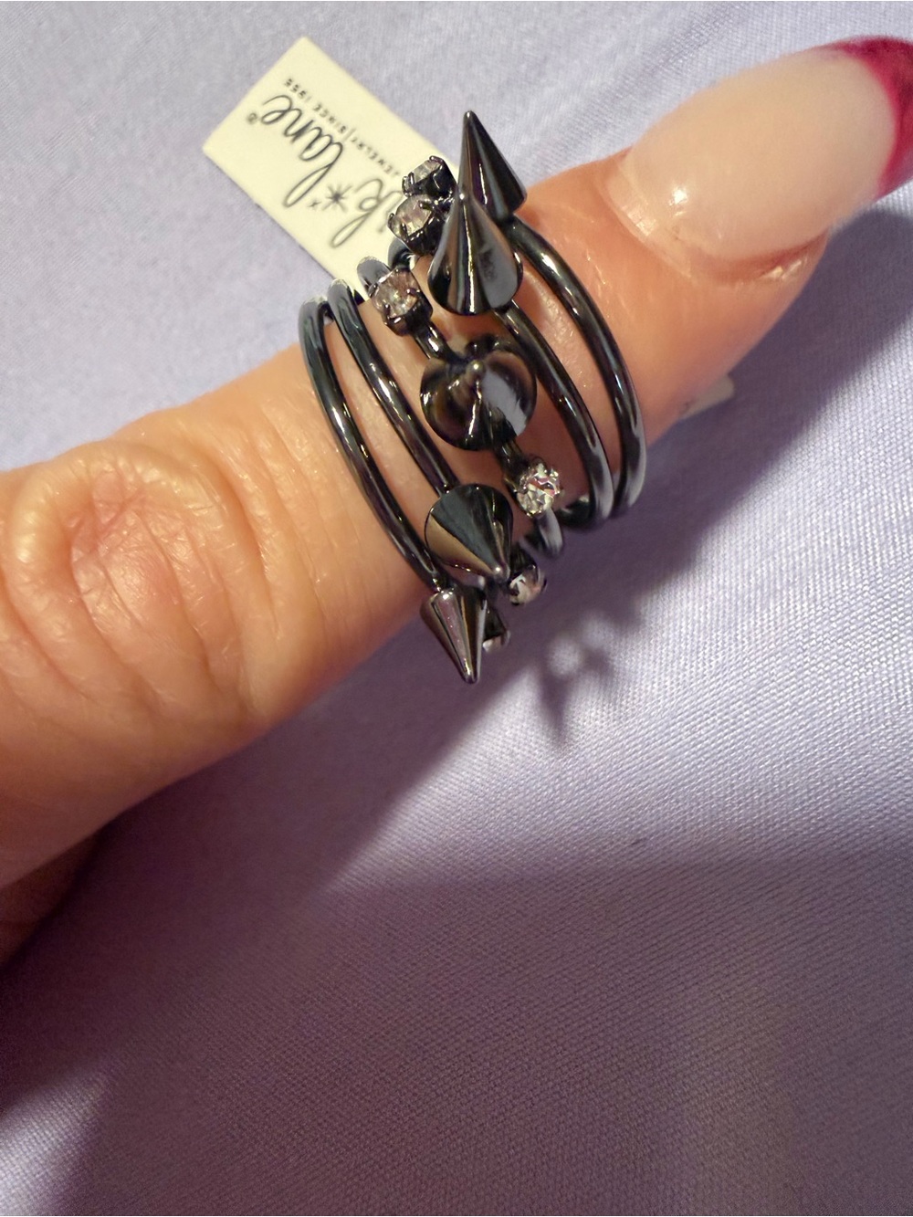 Park Lane Gunmetal Spike & Sparkle Ring – Size 8